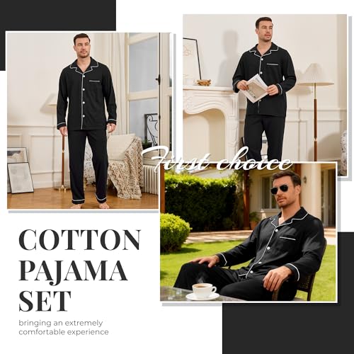 Image of U2SKIIN Mens Cotton Pajama Set, Soft Long Sleeve Pajamas for men Lightweight Button Up Sleepwear Lounge Pjs Set with Pockets