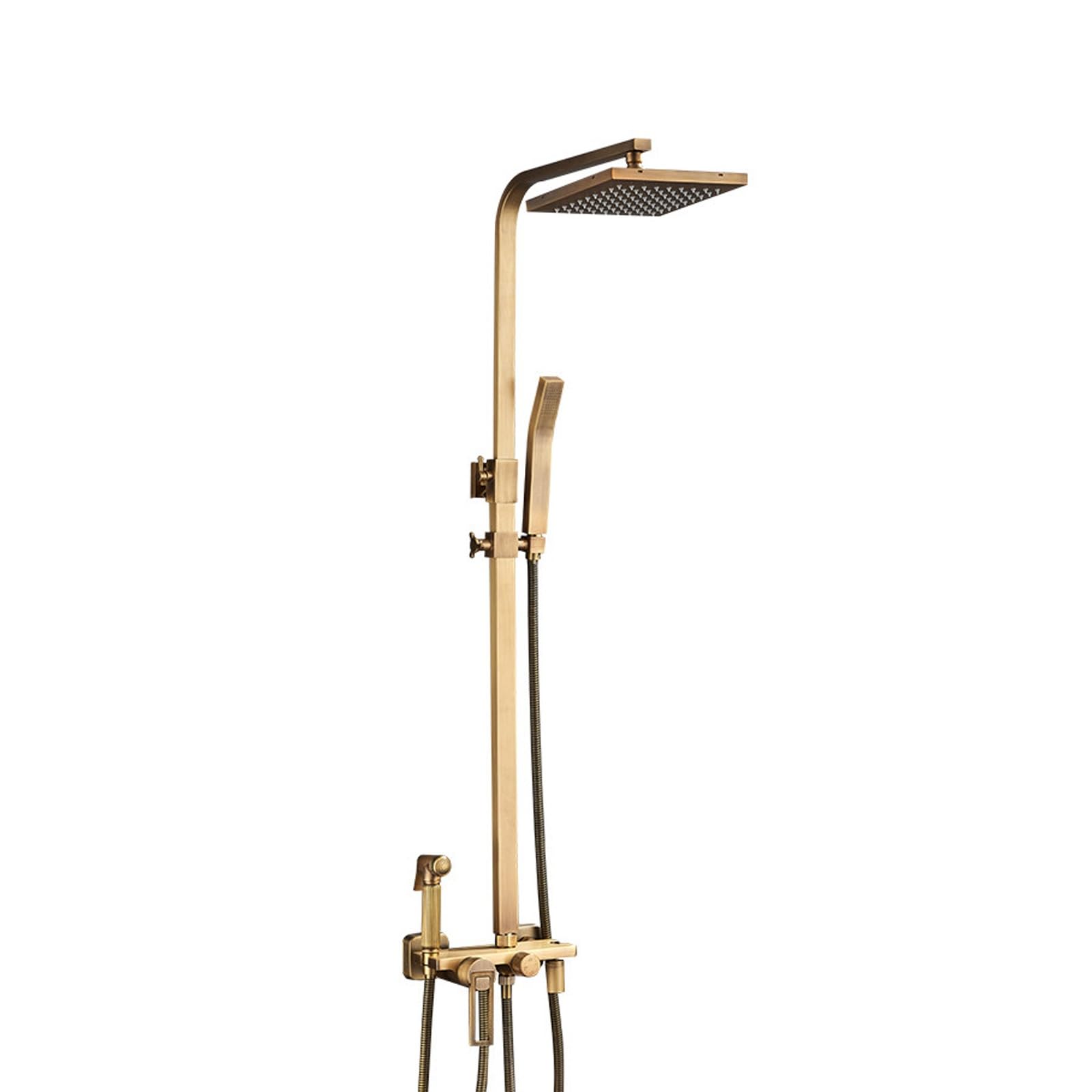 Colonna Doccia con Miscelatore Oro 4 Modalità di Flusso D'acqua Set Saliscendi Doccia con Soffione e Doccino con Miscelatore per Bagni Domestici e Spazi Commerciali