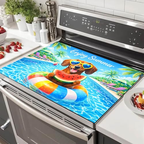 Image of HOMETITUTE Summer Stove Top Cover 28x20 Dachshund Pool Heat Resistant Protector
