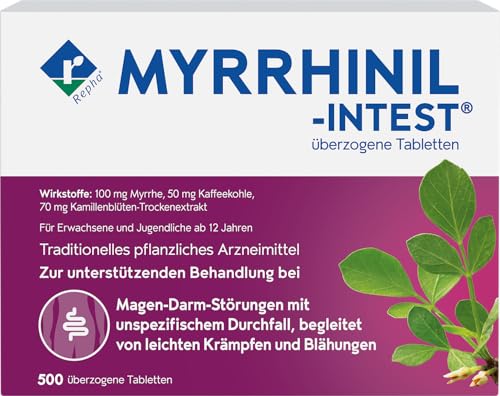 MYRRHINIL-INTEST - zur unterstützenden Behandlung von Magen-Darm-Störungen mit Durchfall Krämpfen und Blähungen - 1 x 500 Filmtabletten