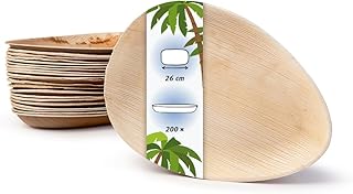 Palmware - hochwertiges Palmblattgeschirr I 200 Stück Palmblatt Teller tief Tropfenform 26 cm I Bio Einweggeschirr biologisch abbaubar Partygeschirr Einmalgeschirr Wegwerfgeschirr