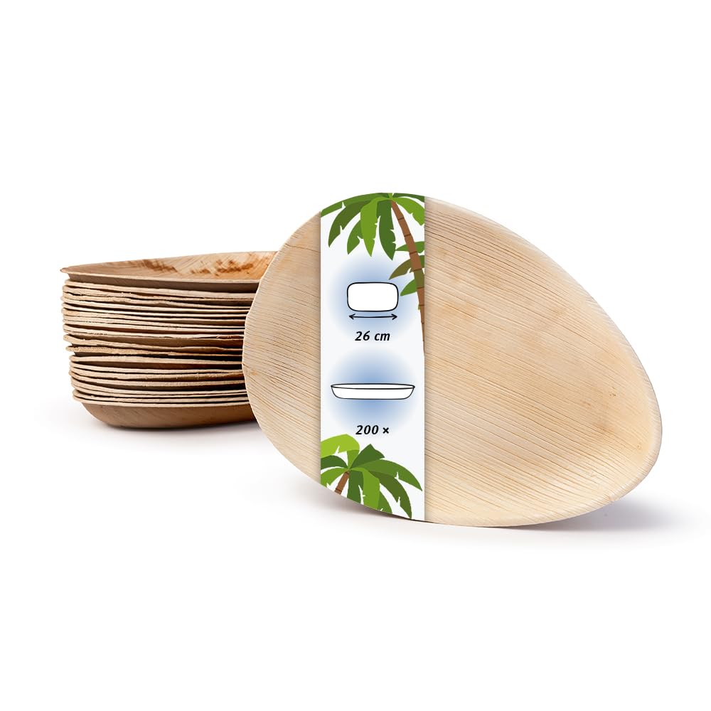 Palmware - Servizio da Tavola in foglie di palma I 200 pezzi piastra di Palma a forma di goccia 17cm I Stoviglie biologiche biodegradabili Stoviglie da festa Stoviglie monouso compostabili