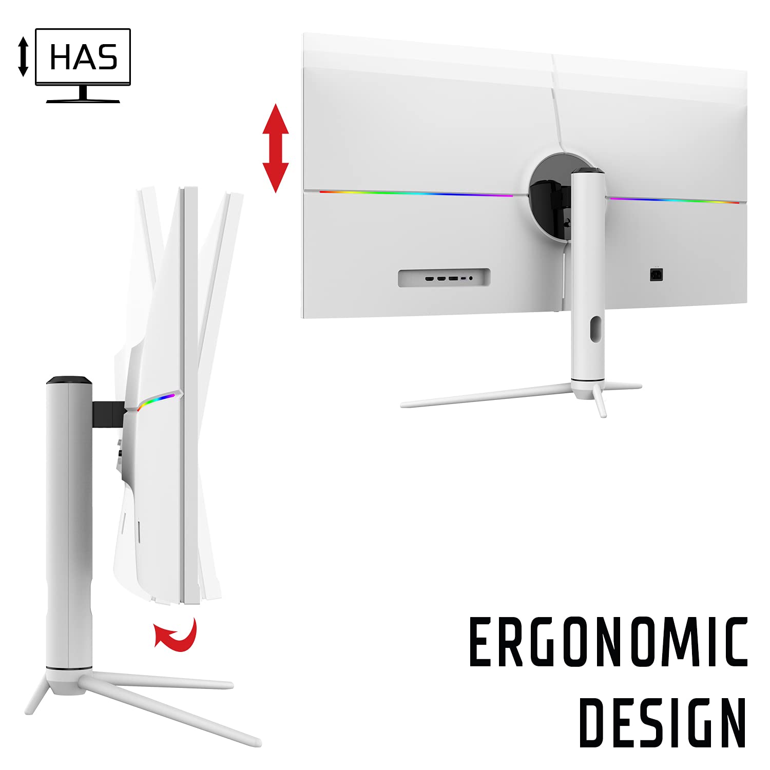 Itek Monitor Gaming GGF, Flat 40", 3440x1440 (Ultra WQHD), 21:9, HDR600, IPS, 144Hz, 1ms, FreeSync, G-Sync, HDMI, Display Port, Audio, LED RGB, Altura Ajustable, HUB USB, Type-C, Blanco Brillante