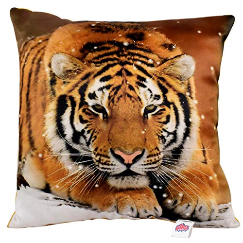 Image of Ultra 12 Inch Cute Royal Tiger Digital Print Cushion Pillow Fully Stuffed Soft Plush Toy for Kids in Multicolour| Animal Toy Birthday | Anniversary | Christmas | Diwali | Home Decor