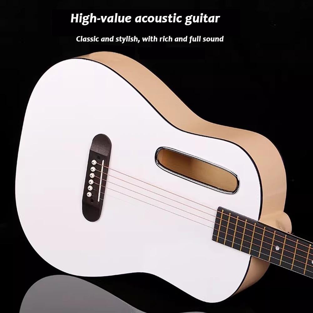 Set Completo Di Chitarra Acustica Classica, Chitarra Da Viaggio Per Principianti Con Custodia Morbida, Accordatore, Corde, Plettri E Video Didattici(White+Black,38 in)