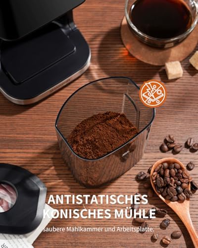 SHARDOR Kaffeemühle Elektrisch mit 51 Mahlgraden, LED-Touchpanel, Elektrische Kaffeemühle Siebträger mit Präzisions Elektronik Zeitschaltuhr, Programmierbare Tassen/Zeit Kegelmahlwerk, Für Espresso