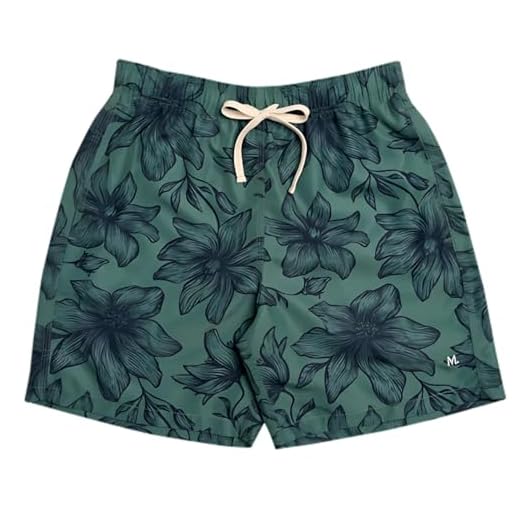 MASH Short Praia Masculino Mash Bermuda Dryfit Elastano Flowers, Verde Militar Médio, GG