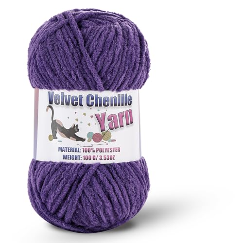 Image of Fluffy Chenille Yarn for Crocheting, Chunky Velvet Yarn for Crochet Amigurumi, Used for Making Baby Yarns Blanket, Clothes, Pattern Knitting Creations (1-Lavender)