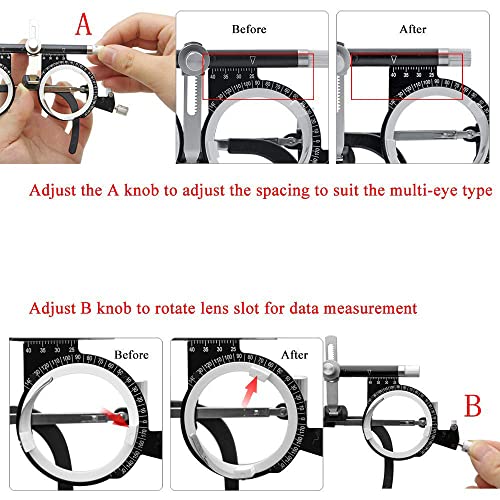 Image of Adjustable Optical Optic Trial Lens Frame Eye Test Glasses Optometry Optician Easily Changeable Cylinder Axis Fully Adjustable Temple Length and Nose Rest (PD:50-80)