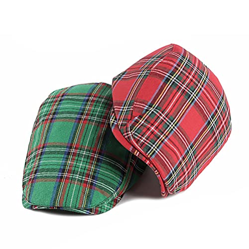 Image of Gudessly Mens Adjustable Colorful Striped Plaid Ivy Newsboy Cabbie Gatsby Golf Cap Flat Cotton Hat Thin Cap