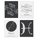 Pisces Astrological Sign Prints - Set of 4 (8x10 Inches) Zodiac Constellation Horoscope Star Sign...