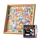 Katzenpuzzle Holzpuzzle Katze, Motiv Katze zum Bemalen, Fotorahmen aus Holz zum Bemalen, Hölzerne Mal- Und Lernspielzeuge für Kinder (24 Farben)