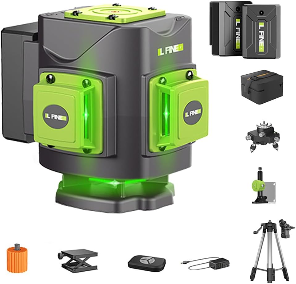 3Clock Laser Level 16 Lines 360 Self Leveling Green Cross laser Line tool with vertical and horizontal lines for Construction Picture Hanging Indoor & Outdoor Easy Measurements Carry Bag