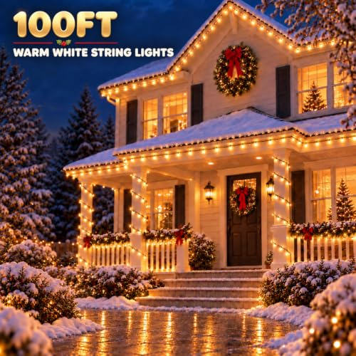 100FT Warm Christmas String Lights, Whaterproof, Timer, 8 Modes, Green Wire - image 2