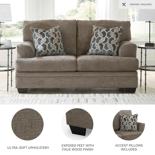 Image of Signature Design by Ashley Stonemeade Loveseat, Arrives Fully Assembled, Contemporary 2 Seater Small Couch, Toss Pillows Included, Anti-Sag Platform, Polyester Chenille Fabric, Nutmeg Dark Brown