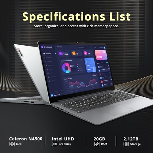 Image of Lenovo IdeaPad 1 15.6 inch HD Business Laptop, Intel Celeron N4500, 20GB RAM, 1TB SSD+128GB eMMC, Intel UHD Graphics, Numeric Keypad, 1 Year Office 365, Wi-Fi 6, Win11 Pro, Grey, 1TB Docking Station Set