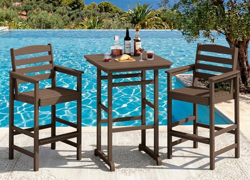 SERWALL HDPE Outdoor Patio Bar Set, Tall Adirondack Bar Chair and Table Set (Coffee, 3 pcs)