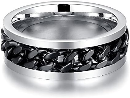 LEEYA NL11 8MM Stainless Steel Rings for Men Engagement Wedding Band Chain Ring, Size 7-13 (11, Black) - Image 2