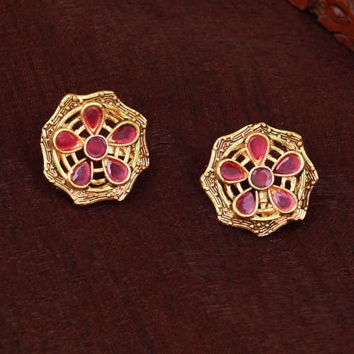 Image of Estele Elegant Flower CZ Stud Earrings with Matte Finish for Women