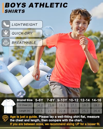 Image of Boys Shirts Athletic Dry Fit Neon T Shirts Short Sleeve Kids Youth Moisture Wicking Quick Dry Sports Training Performance Tee