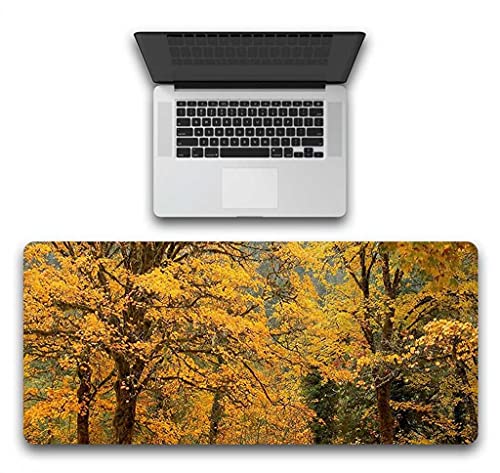 Tapis de souris gamer XXL 900x400 mm motif bois de forêt jaune en automne