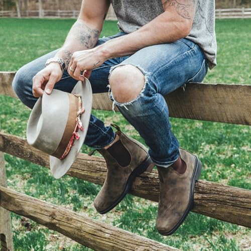 UOQAPRE Work Boots for Men Wedge Work Leather Boots With Side Zipper Men's Motorcycle Boots Adjustable Width System2