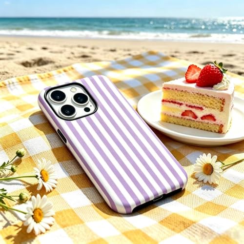 Image of for iPhone 16Pro Case Cute Phone Case,Compatible with MagSafe,Dual Layer Shockproof Protective Phone Cover,Hard Shell + Silicone Cover,Fashion Design for Women Girls,Striped Purple