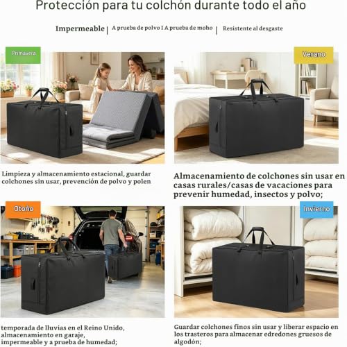 Miniatura 7 de Bolsas De Colchón Plegables, Bolsa De Colchón Plegable Triple, Bolsas De Transporte Impermeables De Tela Oxford 420d Para Colchones Plegados Triples Colchones No Incluidos 155 X 46 X 71 Cm