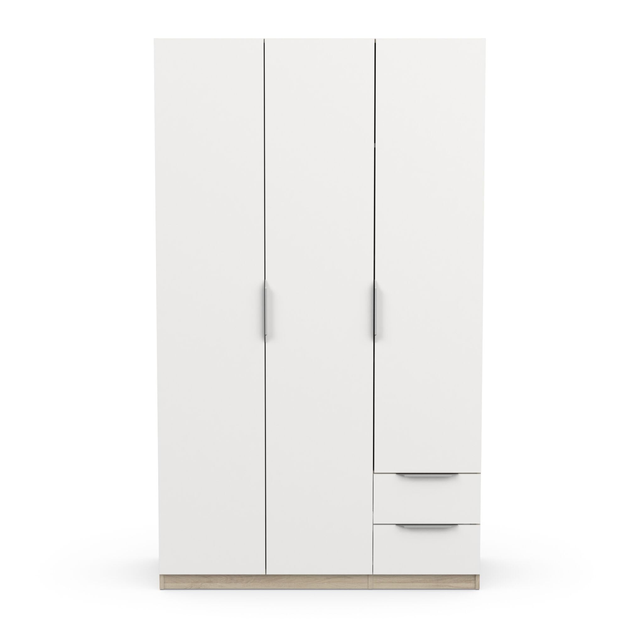 Armoire Dressing avec Penderie Moderne 3 Portes 2 Tiroirs 4 Niches – Coloris Chêne Kronberg & Blanc Mat - 119,4 x 51,1 x 203 cm