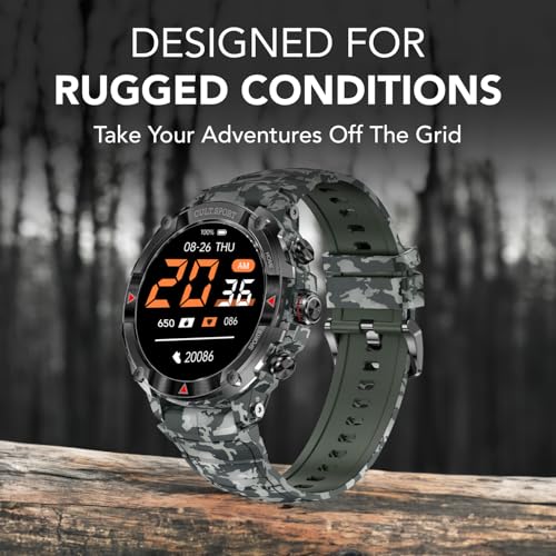 Image of CULTSPORT Cult Ranger Xr 1.43 inch AMOLED Outdoor Rugged Smartwatch For Men,850 Nits,Always On Display,Bluetooth Calling, 420Mah Battery,Sports Recognition, Health Tracking, Round Digital Watch,Camo Green
