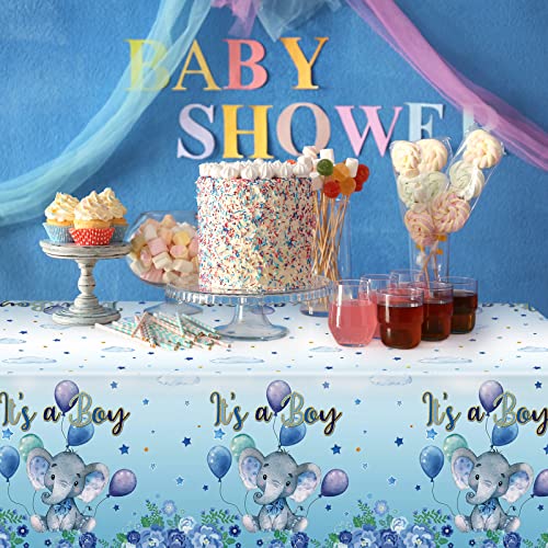 Image of Moukeren 3 Pack Elephant Tablecloth Baby Shower Decorations Plastic Table Cover Rectangle Table Decors for Boy Girl Gender Reveal Birthday Party Supplies, 54 x 108 Inch (Blue,Boy)