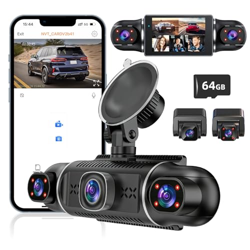Image of 5Channel Dash Cam,Front and Rear, 360 Dash Camera, 2160P /1080P UHD, Super Night Vision with IR LEDs, Built-in 5G WiFi, G-Sensor, 24-Hour Parking Monitoring, Includes 64GB TF Card, 3Inch Screen