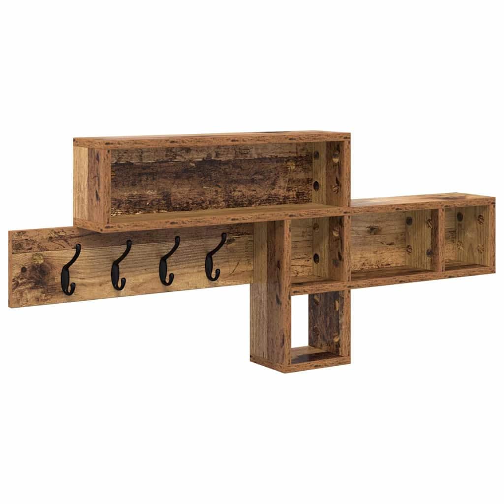 Porte-Manteau Mural avec Étagère Bois Ancien 100x12x43,5 cm