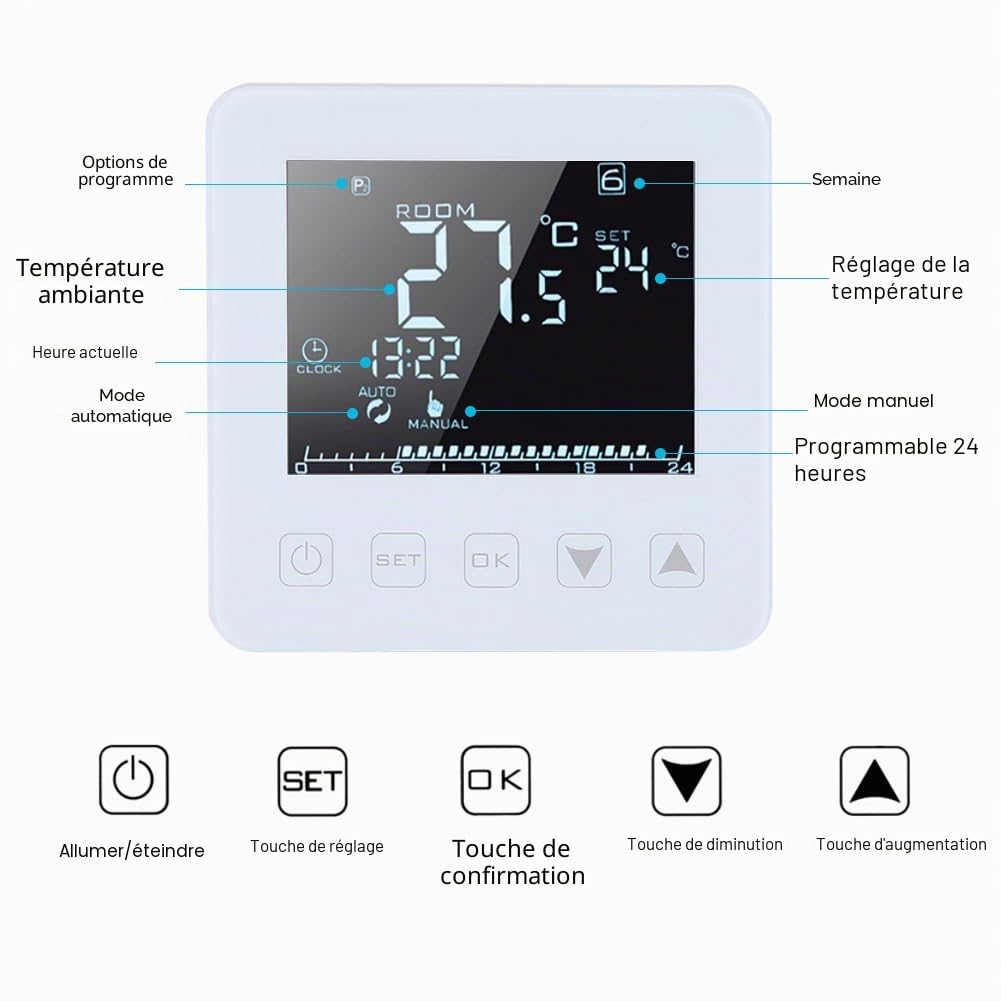 Thermostat Programmable 16A Ecran Digital LCD Thermostat De Chauffage Électrique Contrôleur De Température Ambiante