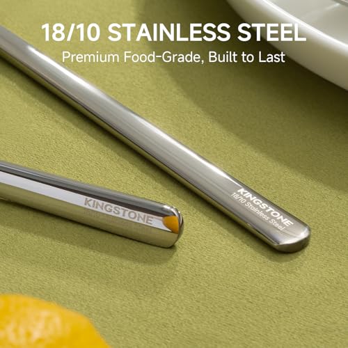 Image of KINGSTONE 45-Piece Silverware Set with Serving utensils, Flatware Set for 8, 18 /10 Stainless Steel Tableware Cutlery Set for Home Restaurant, Mirror Finish,Modern Design
