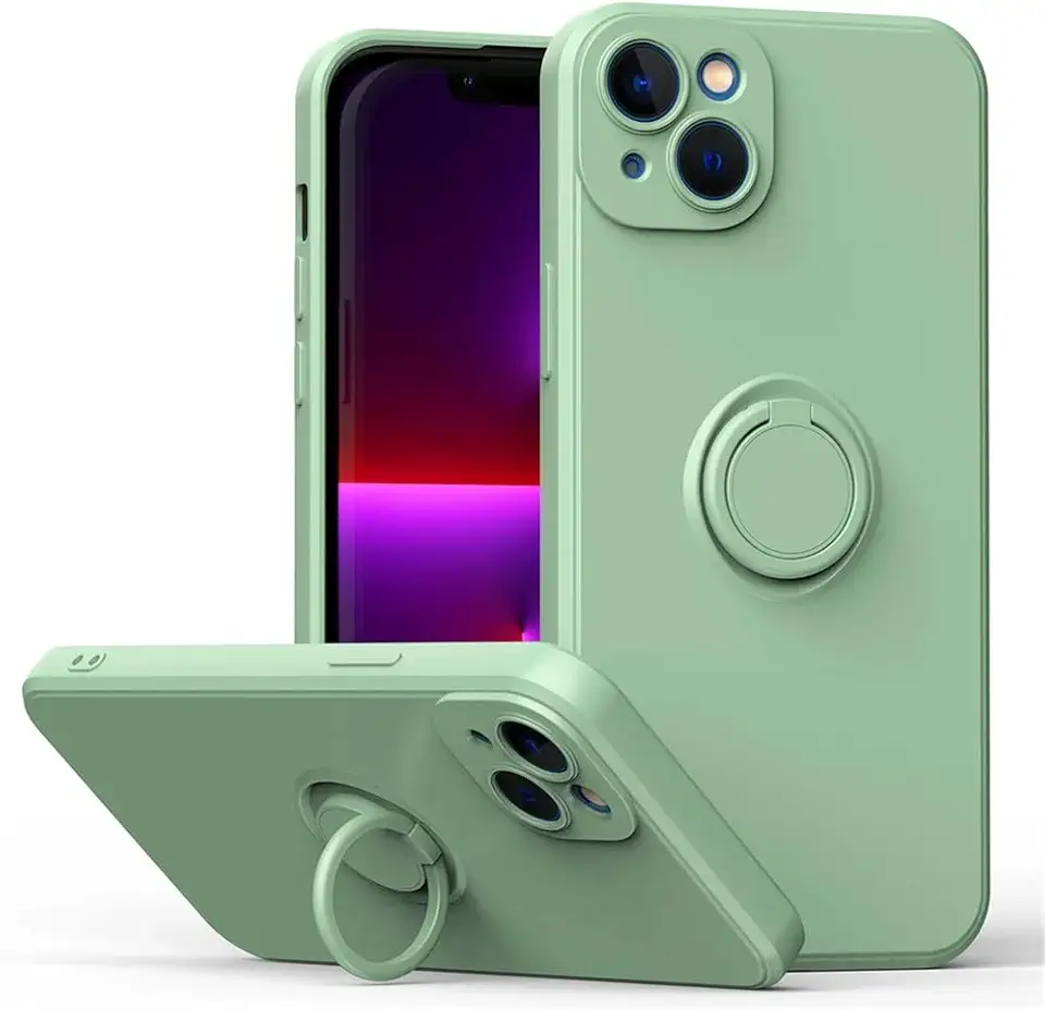 Capa de silicone líquido magnética com suporte de anel para iPhone 16 15 11 12 13 14 Pro Max Plus 12 13 Mini X XS XR 6 6S 7 8 Plus, verde, para 7 8 ou SE 2020