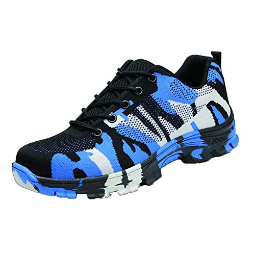 Febelle - Zapatos de punta de acero para soldadura, protección antipinchazos, con camuflaje con cordones para soldadura, aislamiento de construcción, trabajo para hombres y mujeres, color Azul, talla 40 EU