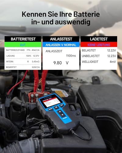 TOPDON Autobatterie Tester BT200, 12V 24V batterietester kfz 100-2000 CCA, batterie tester auto Lade-Anlasser-System Autoatterie analysator für LKW Schiff SUV Boot