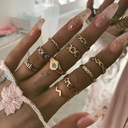 Derora Boho Ring Vintage Crystal Stackable Rings Gold Rhinestone Knuckle Rings Flower Ring Sets Jewelry for Women and Girls