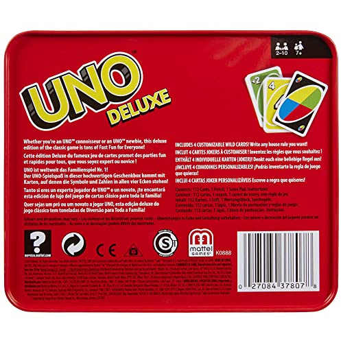 Mattel Games K0888 - UNO Deluxe, in exklusiver Verpackung mit Punkteblock, Sammlerdose, Gesellschaftsspiel, Geschenk ab 7 Jahren – Bild 7