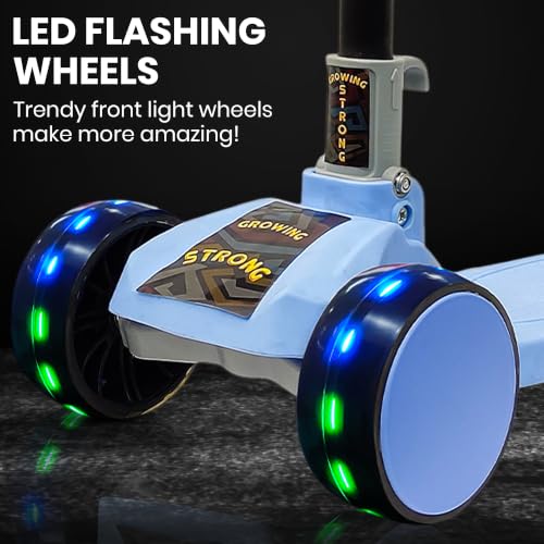 Image of NHR 3-Wheel Kick Scooter for Kids with Adjustable Height, Smart Tilt-to-Steer Balance Control, Heavy Duty PU Wheels & Rear Foot Brake (Blue)
