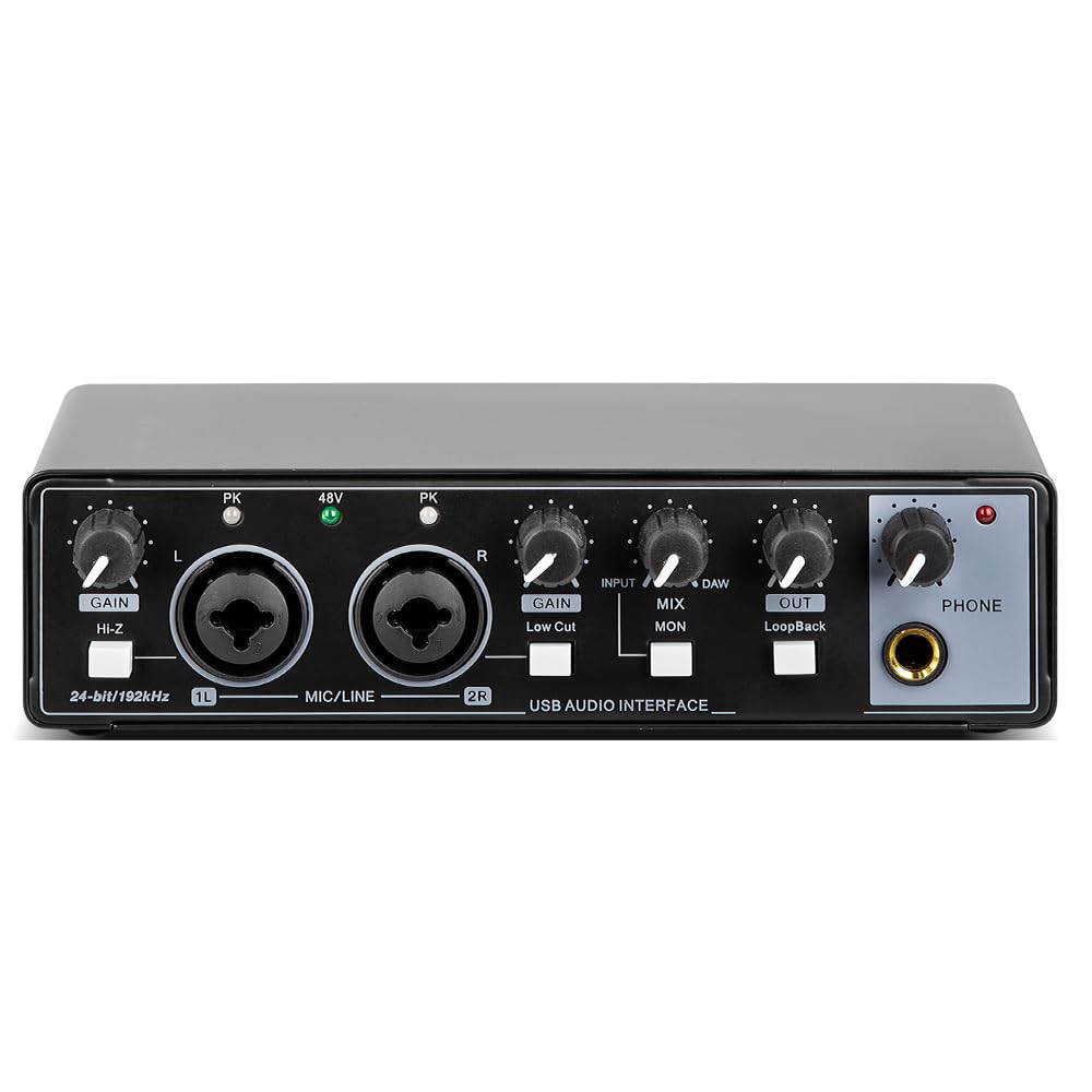 Mikser DJ-ski, Interfejs USB MD22 24-bit/192 KHZ Przenośna profesjonalna karta dźwiękowa Zasilanie Phantom 48 V do sprzętu Gitara(Silver)