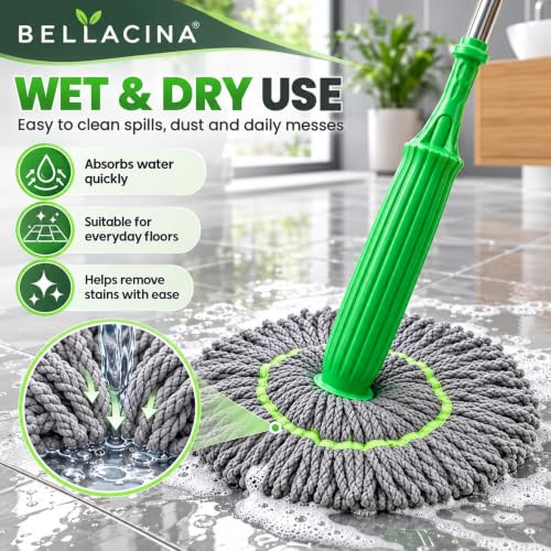 Image of 2-in-1 Self Wringing Floor Mop - Durable Plastic, Multicolor, Easy‑Grip Handle, Wet & Dry Cleaning for Tile, Wood, Laminate & Vinyl Floors - Ideal for Home, Kitchen, Bathroom & Office