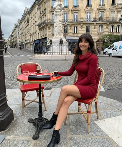 Image of v28 Sweater Dress for Women Ribbed Knit Fitted midi Sexy Fall Winter Bodycon Cowl Neck Dresses