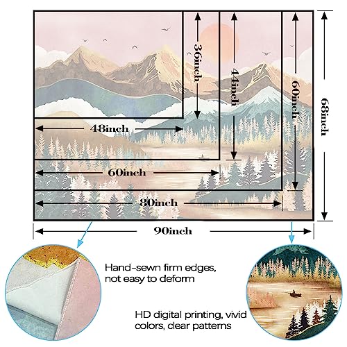 Zussun Mountain Tapestry Nature Forest Tree Tapestries For Bedroom Aesthetic Sunset Tapastry'S Wall Hanging Orange And Green Landscape Wall Tapestry For Living Room Dorm thumb #6