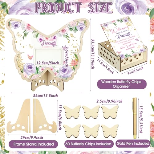 Image of Wenqik 63 Pcs Butterfly Baby Shower Guest Book Alternatives Set Baby Shower Decorations with Photo Frame Sonogram Frame Keepsake 60 Wood Slices Guest Book for Birthday