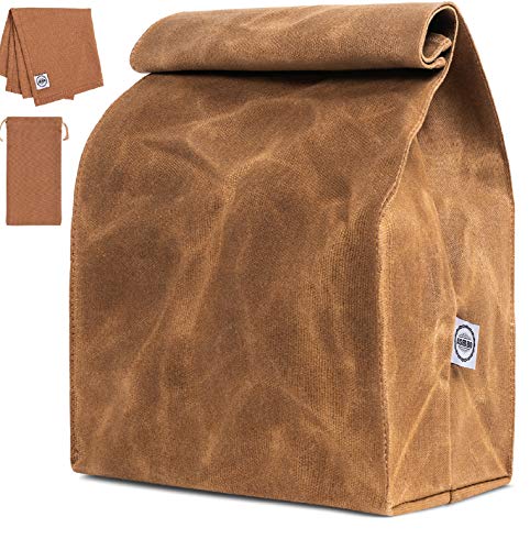 Waxed Canvas Lunch Bags Brown Paper Bag, Reusable Lunch Box, Lifetime Buy, Large