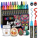 Betem 24 Colors Dual Tip Acrylic Paint Pens Markers, Premium Acrylic Paint Markers Stocking Stuffers for Rock, Wood, Fabric, Glass, Canvas, Ceramic, Christmas Gifts for Teens DIY Crafts Art Supplies