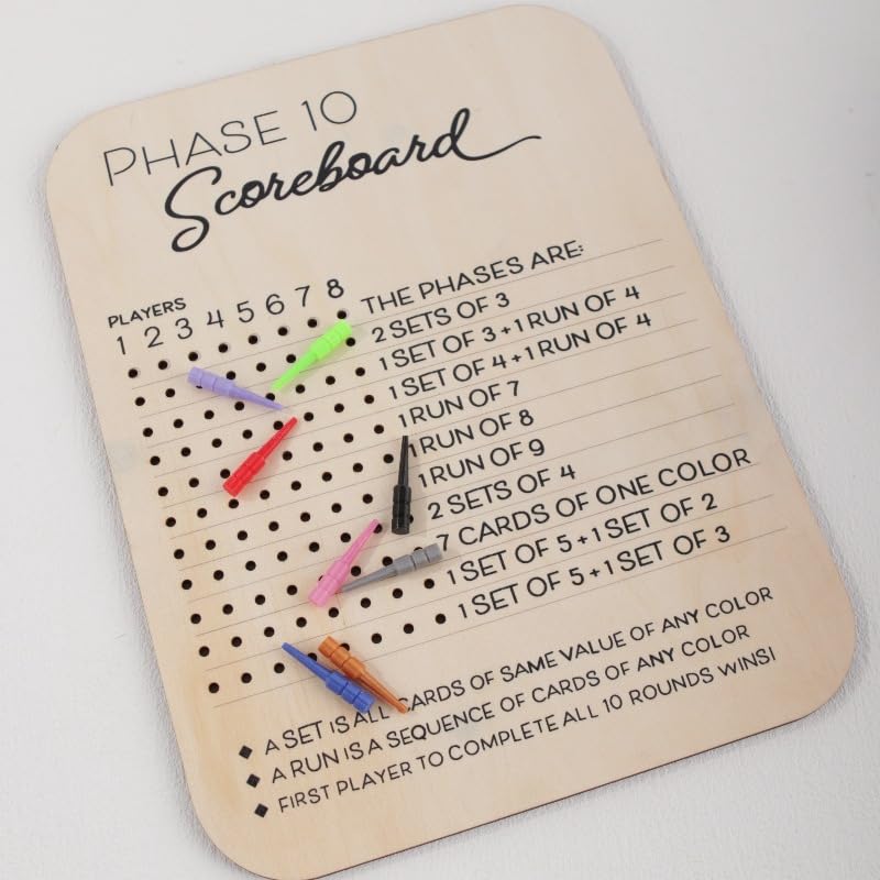 Tablero de puntuación Phase 10 de madera con fichas de colores miniatura 6