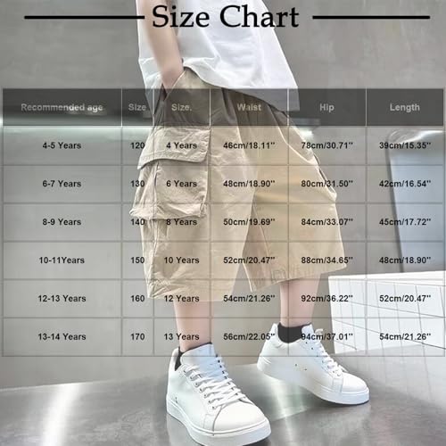 Boys Cargo Shorts Knee Length Wide Leg Bermuda Shorts Summer Casual Solid Elastic Waist Long Short Pants with Pockets3
